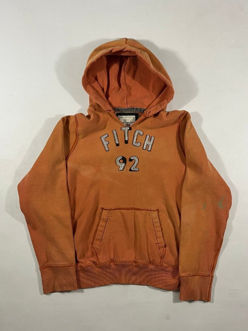 Abercrombie & Fitch Distressed Orange Fitch 92 Spellout Pullover Hoodie XXL